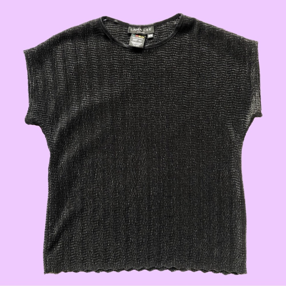 Vintage 90s Lana Lee Textured Slinky Short Sleeve Women’s Black Medium